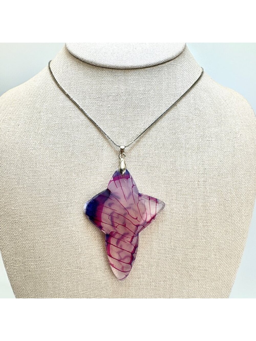Blue Dragon's Veins Purple Agate & Sterling Silver 925 Cross Pendant 24" Chain